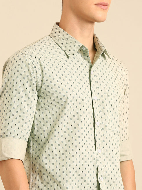 Mint Green Printed Full Sleeve Casual Shirt